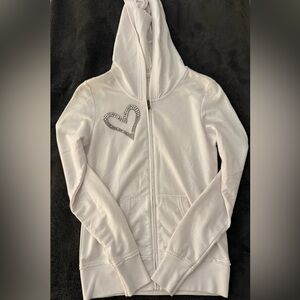 Valentine/Galentine Y2K Vibe White Hoodie with Rhinestone Heart Detail Size: S